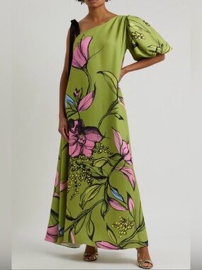 Stine Goya One Shoulder Floral Maxi Dress